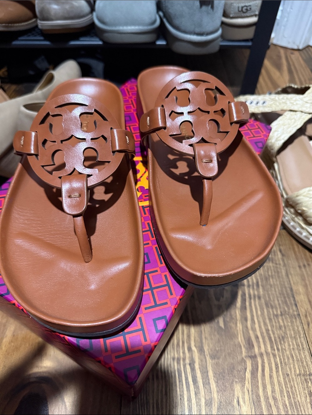 Tory Burch Miller Leather Thong Sandal - Cognac Brown